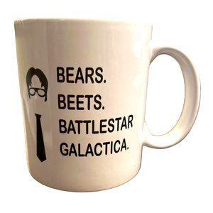 The Office Dwight Shrute Bears Beets Battlestar Galactica White Coffee Mug 3.75"